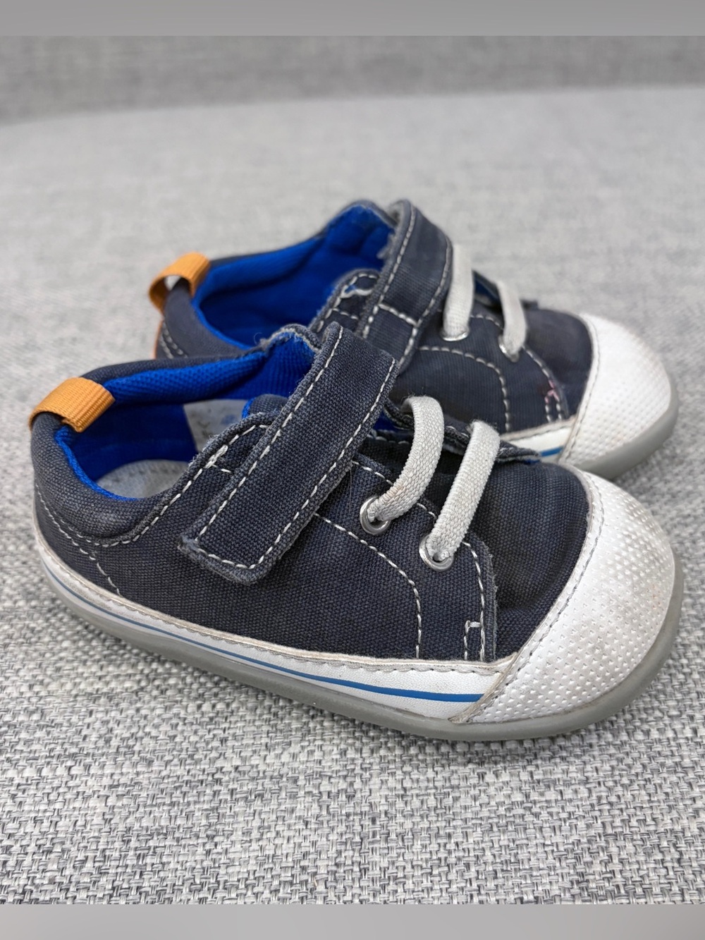 See Kai Run Navy Canvas Sneakers with Blue Lining and Orange Pull Tab